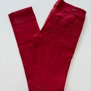 Red low/mid waist skinny jeans